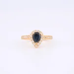 Pierścionek złoty z szafirem i diamentami - próba 585