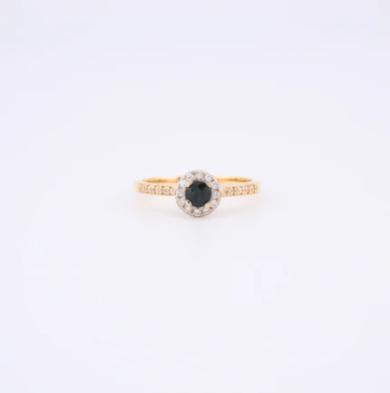 Pierścionek z żółtego złota z brylantami i szafirem – próba 585
