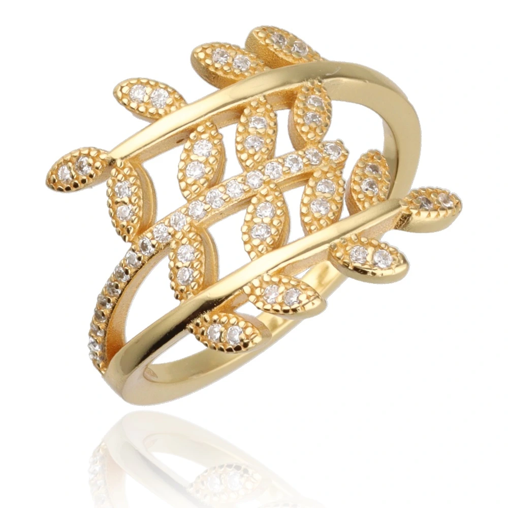 45670_25_11zon Pierścionek listki pozłacany - próba 925 - obrazek 1