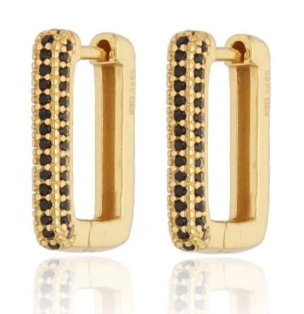 Kolczyki z czarnymi cyrkoniami pozłacane - próba 925