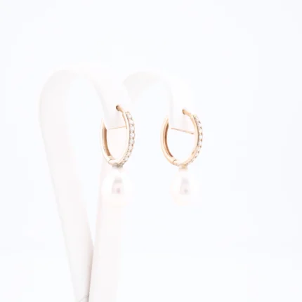 Złote kolczyki z perłami i diamentami - próba 585