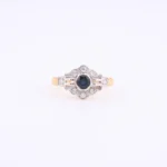 Pierścionek złoty z szafirem i brylantami - próba 585